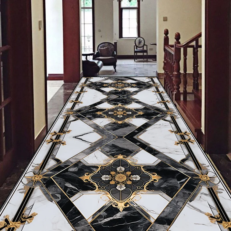 Luxury European Style Lobby Hall Corridor Carpet Non-slip Stairway Long Carpets Runner Customizable Rug Home Passageway Foot Mat