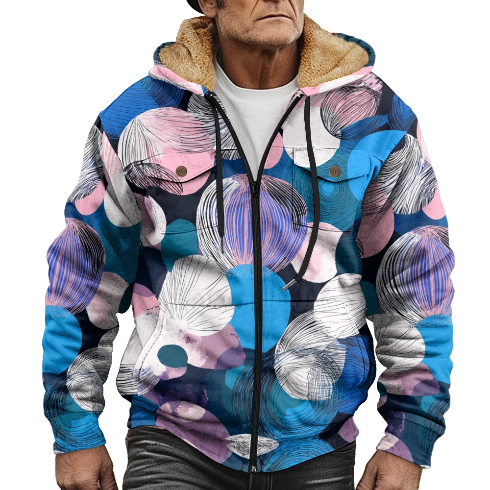 

Мужские модные зимние куртки в горошек с геометрическим кругом, пальто с принтом в стиле ретро, плюшевые толстые охотничьи фермерские уличные модные верхние одежды