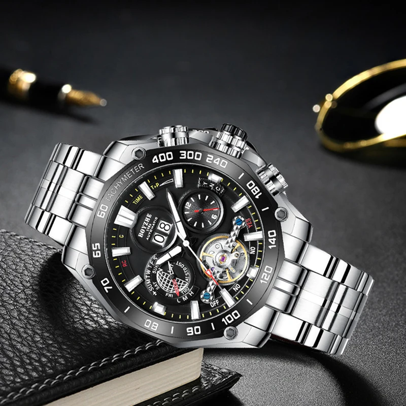 

Boyzhe Top Brands Business Mechanical Men Watch 5ATM Waterproof Sport Automatic Clockwork Steel Bracelet Men's Hand Watches