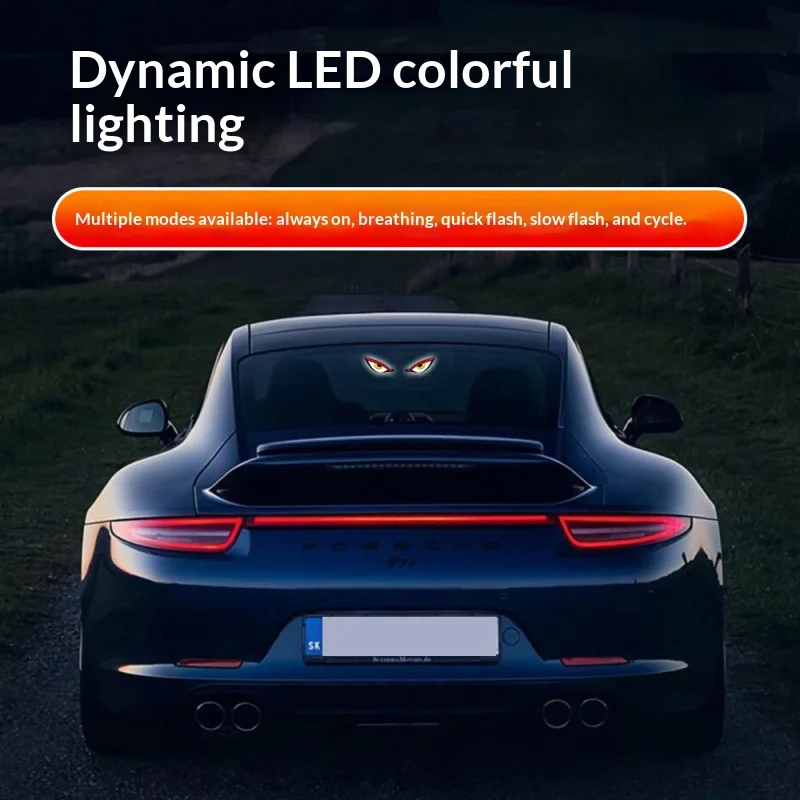 1Pcs Solar Car Devil Eyes Window Devil's Decoration Lamp Suction Cup LED Ambient Light USB Rechargeable Atmosphere Neon Light
