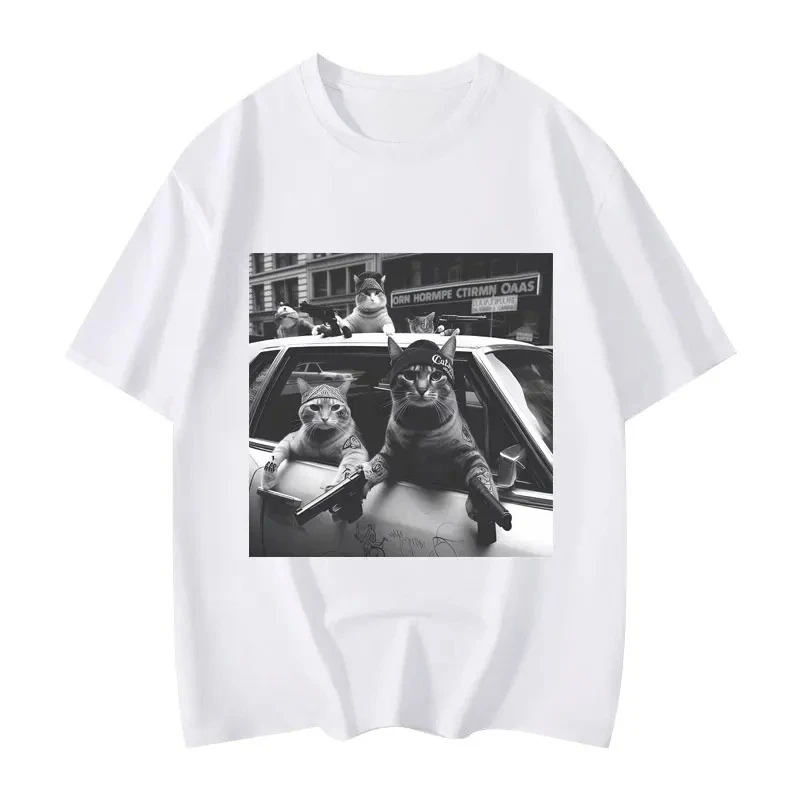 Emoji Printed Funny Cat Gang Meme Graphic T Shirts Men's Women's Fashion Vintage Short Sleeve T-shirt High Quality T-shirts