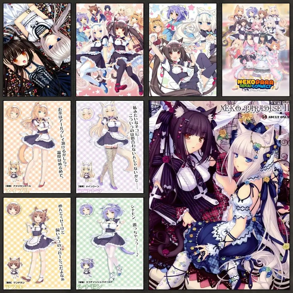 Game Nekopara Cat Girl Visual Novel Anime Poster zum Abziehen und Aufkleben, Wandkunst, PP, wasserfest, HD, für Schlafzimmer, Wohnzimmer, Heimdekoration, Geschenk