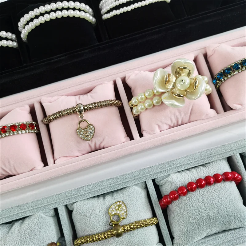 4 Grids Pillow Tray Jewelry Display Props Watch Bracelet Bangle Display Velvet Jewelry Pillow Holder Showcase Ornaments Storage