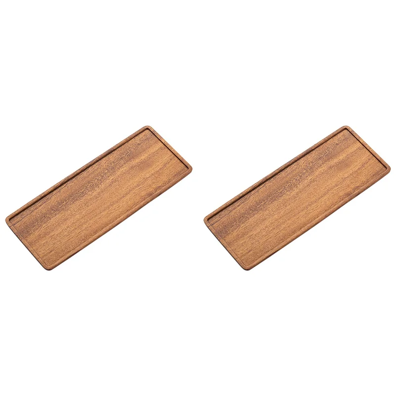 

2X Walnut Wood Serving Tray Square Rectangle Tea Coffee Snacks Tray Breakfast Sushi Dessert Cake Plate 30Cm-B61B