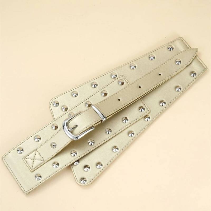 Wide Waist Belt Punk Chain for Sexy Cowgirl Rivets Belt Retro Studded Belt Waist Chain Sexy Belt K3KF