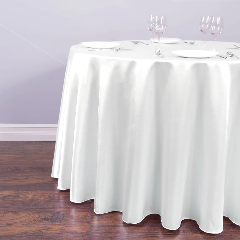 Round Tablecloths White Elegant Solid Table Cloth Wedding Party Hotel Business Meetings Decor Multi Size Optional