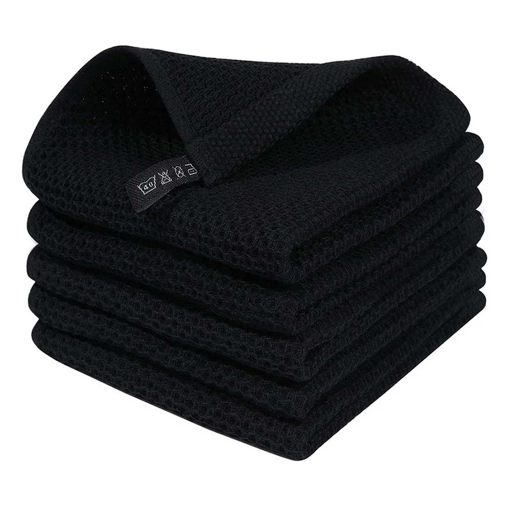 Absorbent Cotton Kitchen Towels and Dishcloths Featuring Hanging Loop and Waffle Weave for Convenient Storage and Use