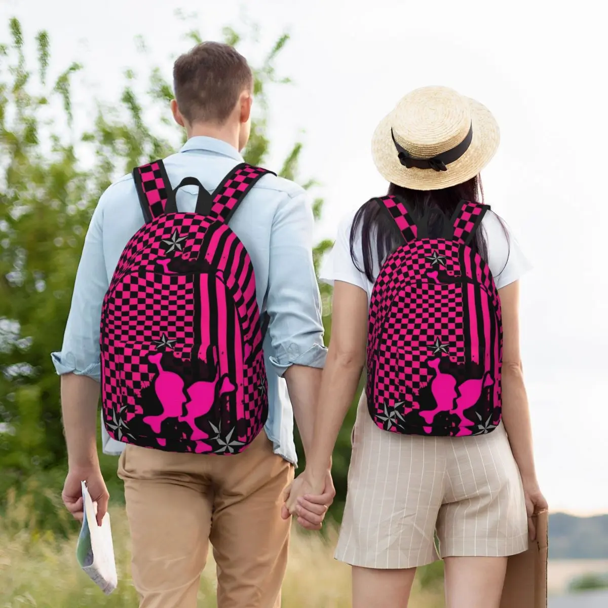 

Punky Pink Emo Backpack Student Boys Girls BookBag Kids School Bag Computer Shoulder Bags for Men Women