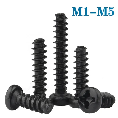 Imagen 1 del producto 100 Uds M1 M1.2 M1.4 M1.7 M2 M2.3 M2.6 M3 M3.5 M4 M5 cabeza plana empotrada cruzada tornillo autorroscante Phillips de acero al carbono negro