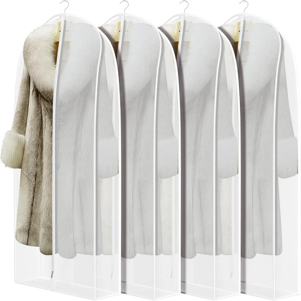 

Breathable Garment Bags for Fur Coats, Suits, and Leather Clothing - Set of 4 White Dust Covers with Wrinkle-Free Storage