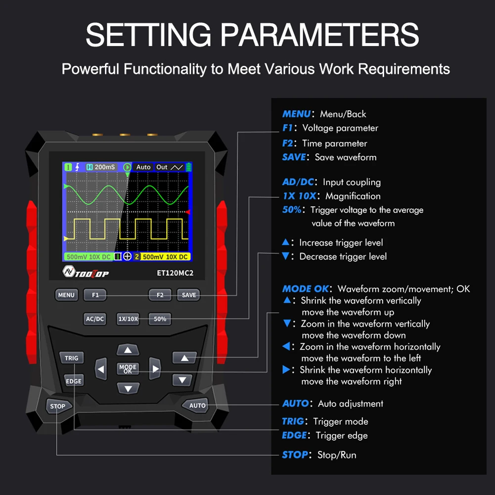 Oscilloscope Support Sinewave Trianglewave Squarewave Signal Output Time Base and Amplitude Adjustable 2500 Waveforms Storage