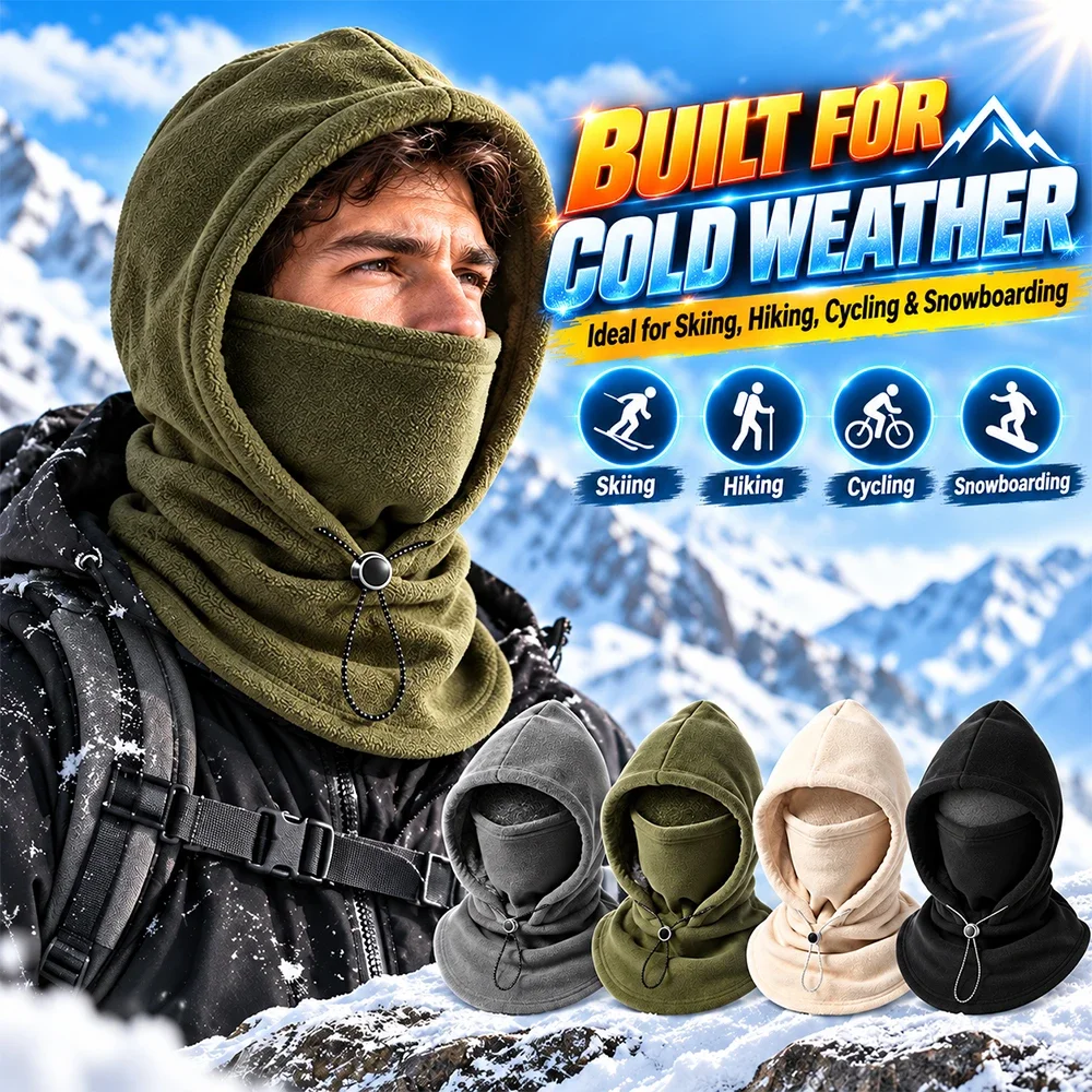 One Piece Flannel Warm Mask Hat, 3-in-1 Winter Fleece Balaclava Ski Mask Windproof Hood Face Neck Cover for Men Women Cycling