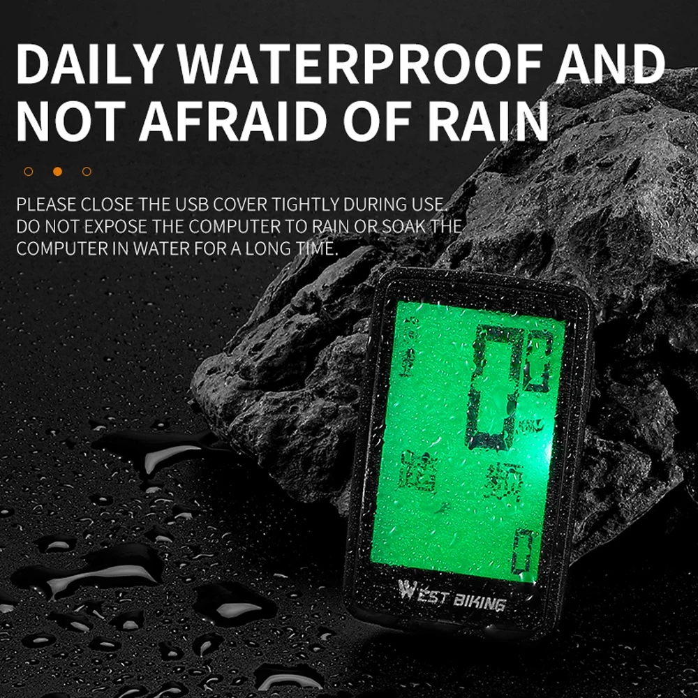 WEST BIKING Bezprzewodowy Dwujęzyczny Licznik Rowerowy z Funkcją Pomiaru Kadencji, Wielofunkcyjny, Wodoodporny, z Pełnym Ekranem i Podświetleniem, do Rowerów Górskich