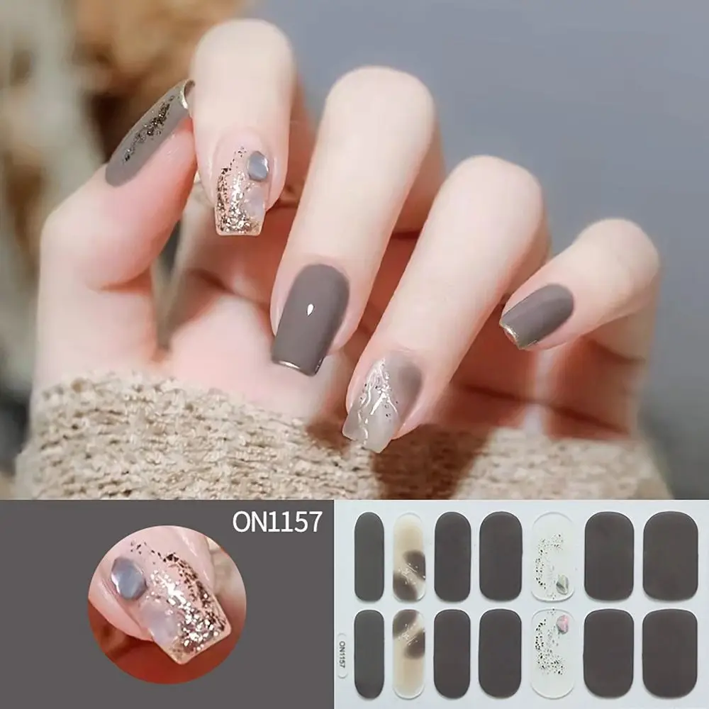 Semi Curado Gel Nail Polish Tiras, Fácil de Remoção, DIY Nail Art, Remendo de Cobertura Completa, Florística, 14 Tiras