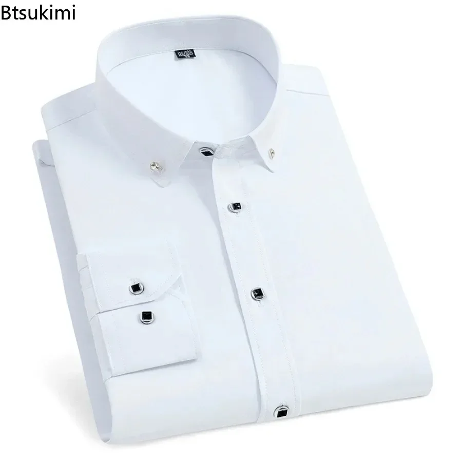 Classic White Shirts Men\'s Office Business Dress Shirts Fashion Solid Color Slim Casual Social Formal Shirt Men Clothing Blouses