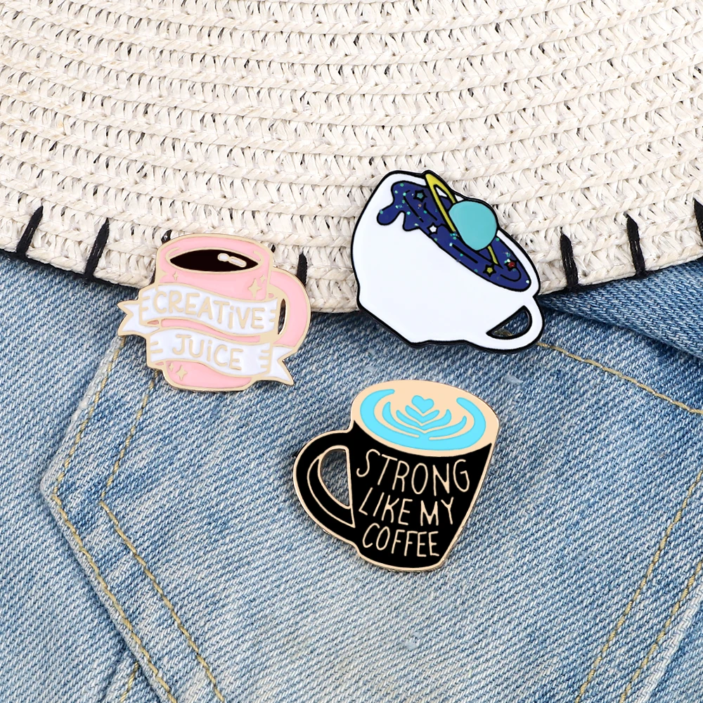 Coffee Cup Alloy Enamel Brooch Set Galaxy Creative Juice Lapel Backpacks Jackets Pin Fashion Jewelry Women Men Gifts For Lovers