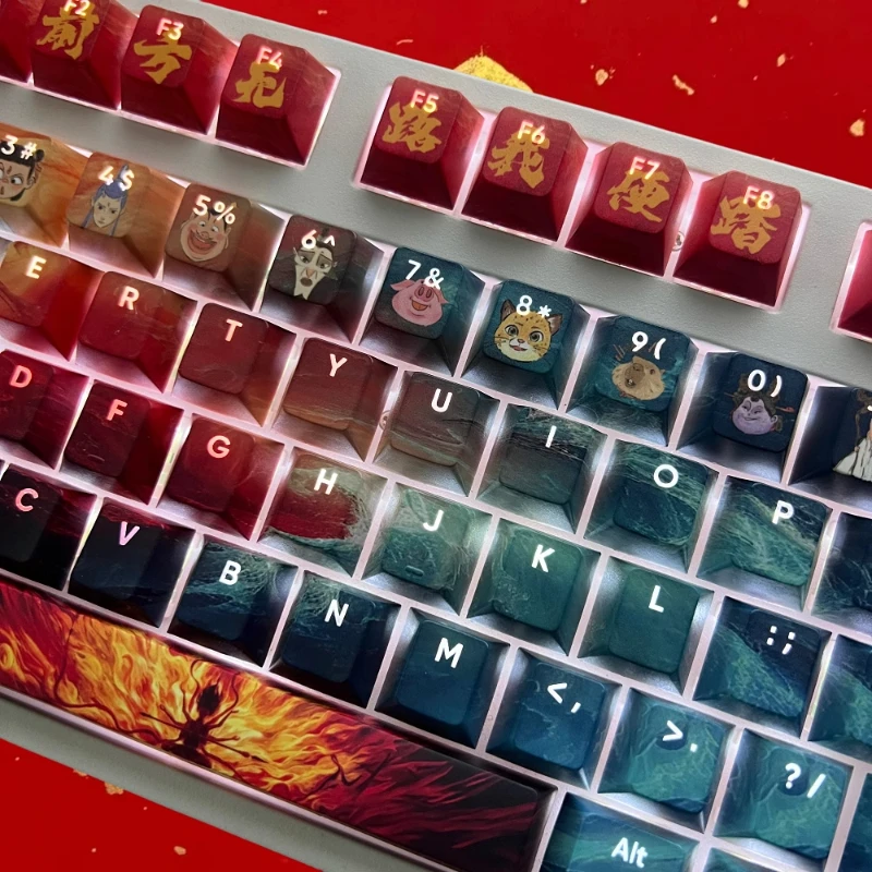 Keycap Tema Ne Zha 2 Personalisasi Kustom Desain Asli Tutup Kunci Titik Resin Keycap Transparan Anime Kartun Lucu untuk Gaming