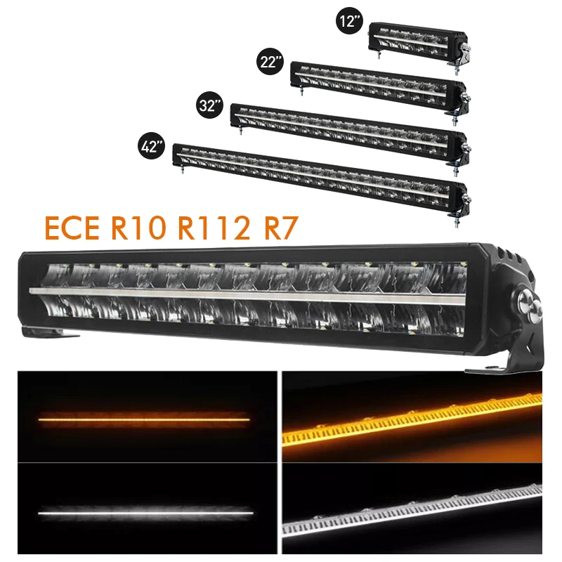 

ECE R112 R10 R7 Dual Row 12 Inch 32 Inch Off Road E-marked White Amber Car Led Light Bar Position