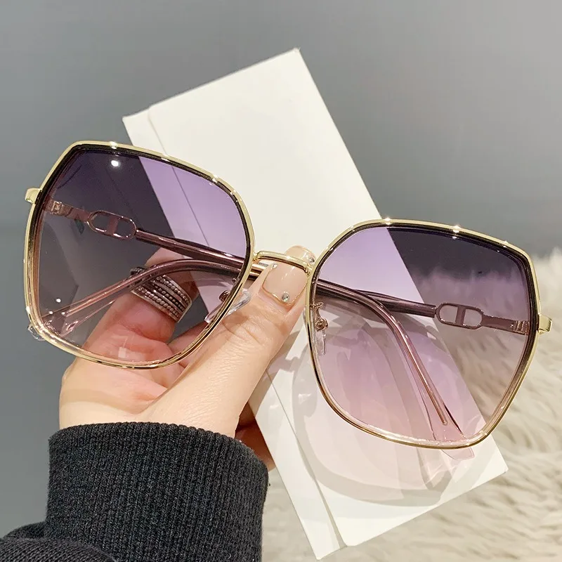 Koreanischer Stil mit Metallrahmen, Salamin-Sonnenbrille für Damen, quadratische Sonnenbrille, UV-Schutz