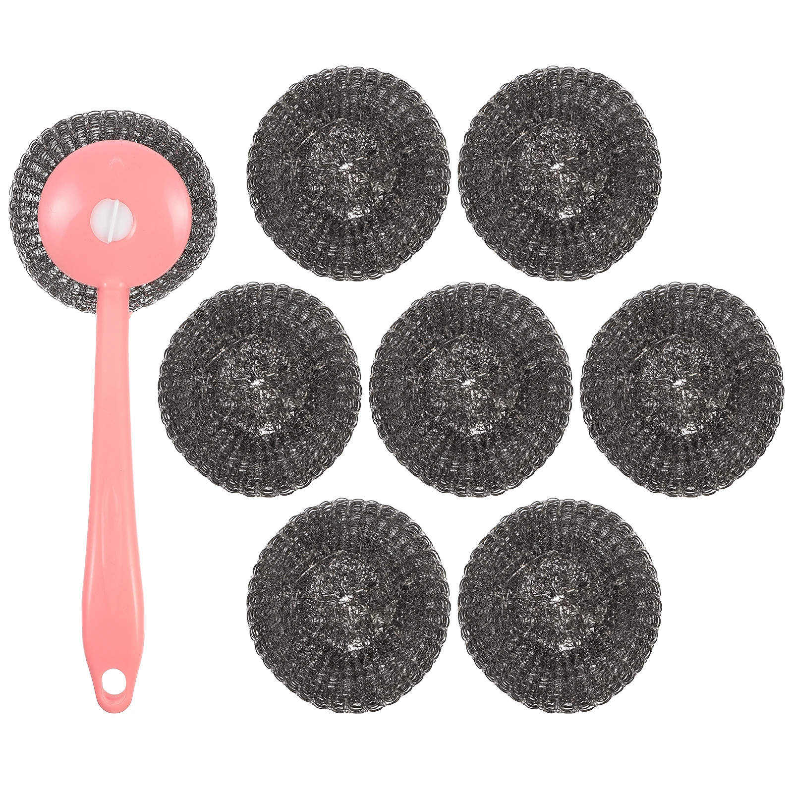 

8 Pcs Cleaning Ball Brush Kitchen Pan Scrubber Safe Non Stick Surface Handle Small Brushes Steel Wool Practical Design