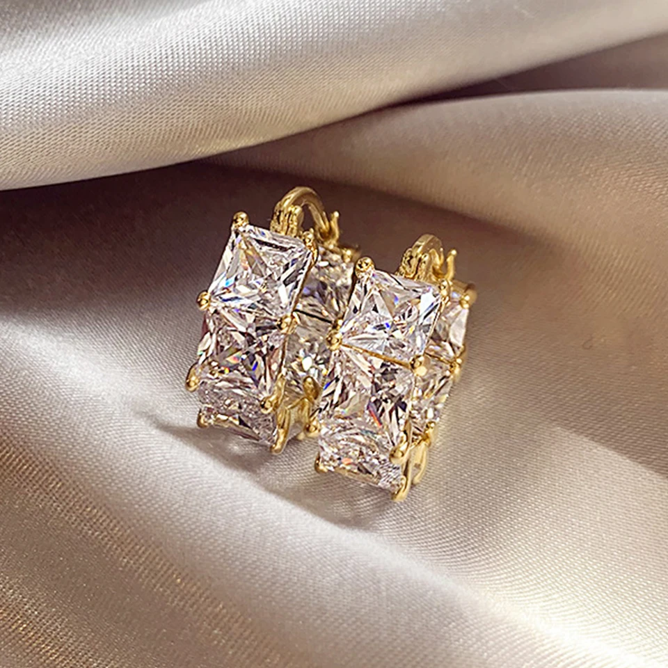 ZAKOL Korean Fashion Hoop Earring Inlaid Shiny Square Crystal Zircon Ear Accessories Party Jewelry for Women