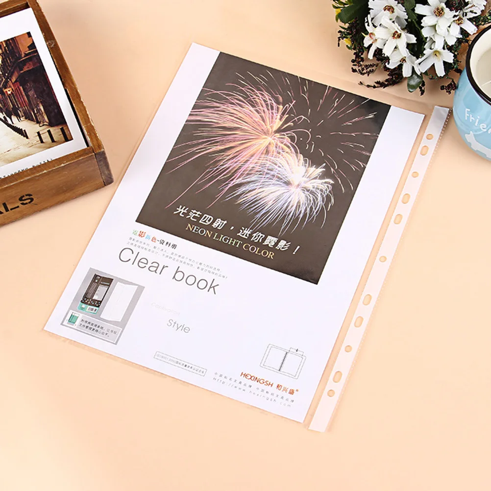 

200pcs 11 Hole Clear Sheet Protectors Environmentally Friendly Pp Non Static For Ring Binder Document Folder File