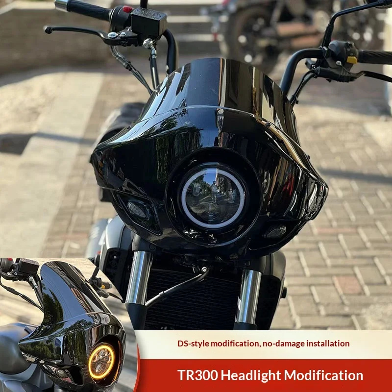 【Premium】For Haojue TR300 modification, DS windshield headlight pig head cover, non-destructive modification of round headlight