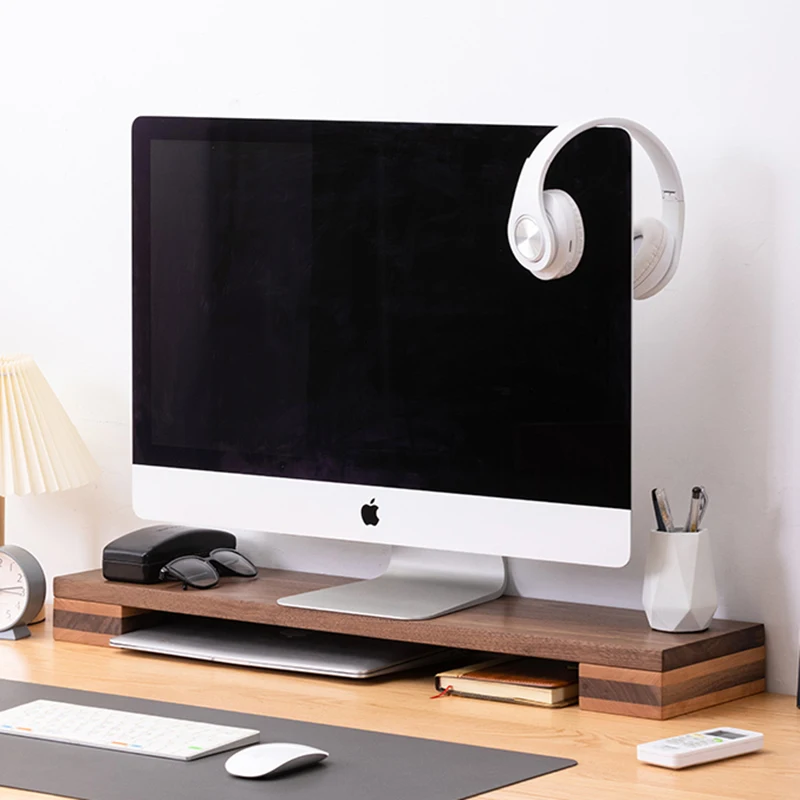 Office Solid Wood Monitor Stand Riser Computer Screen Desk Organizer Ergonomic Laptop Elevator for Home Desktop Storage Shelf