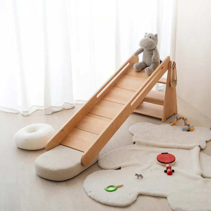 Solid wood slide indoor, small household children's bookshelf shelf shelf