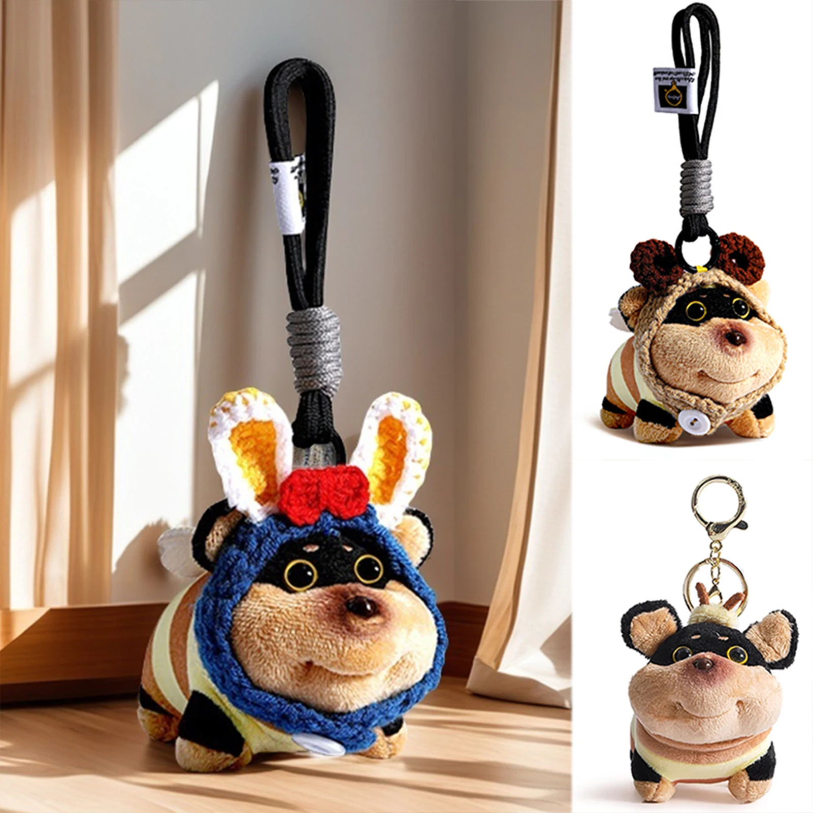 Cute Bee-Dog Plush Keychain Present Adorable Plush Doll Keychain Pendant For Backpack Decor