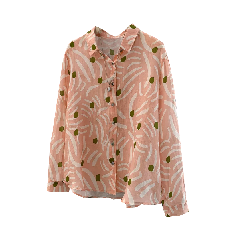 엘리 순면 롱 슬리브 프린트 셔츠 스퀘어 칼라 오픈 가디건 루즈핏 봄 가을 패션 캐주얼 여성 상의