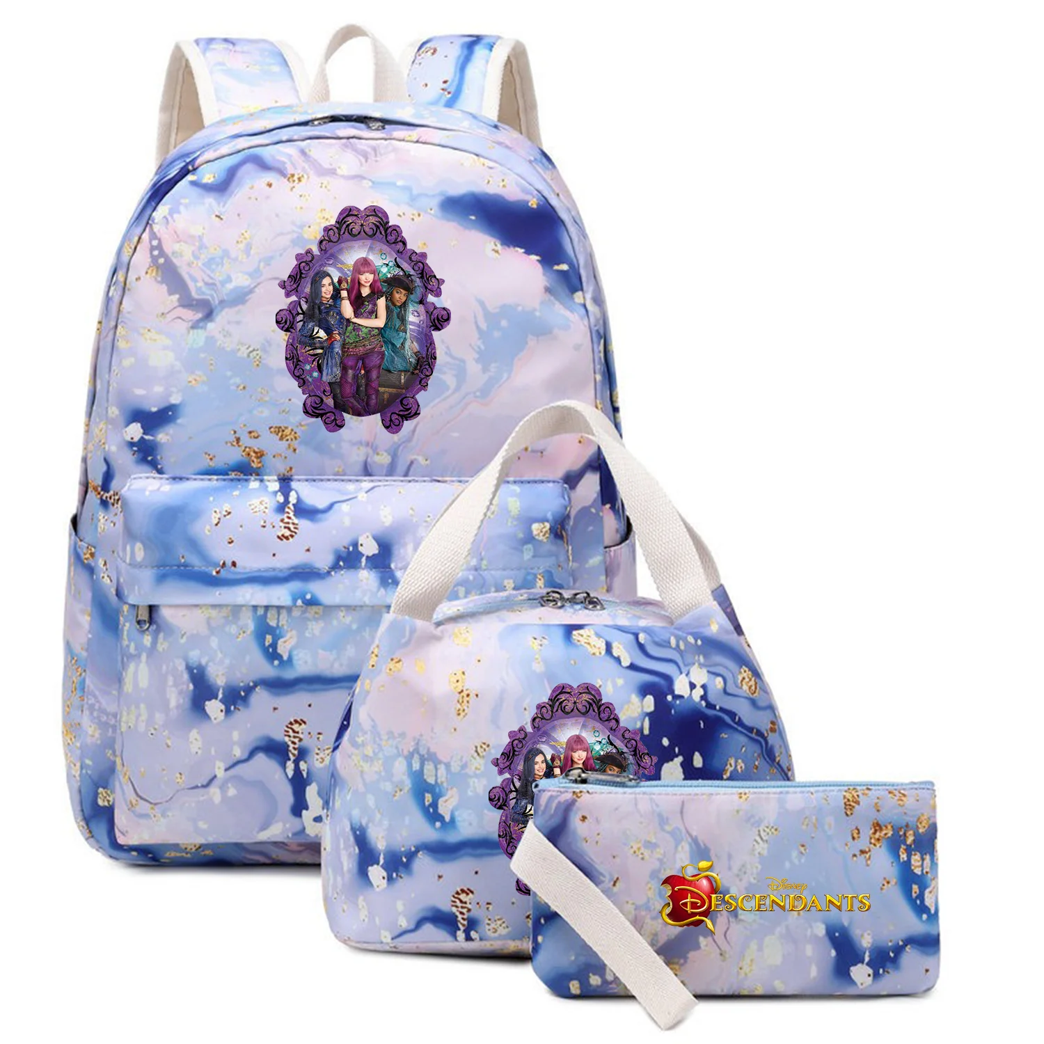 

3Pcs/Set Descendants Girl Kid Backpack Capacity Student Schoolbags Double Shoulder Bag Travel Pen Lunch Bags Bookbag Laptop Sets