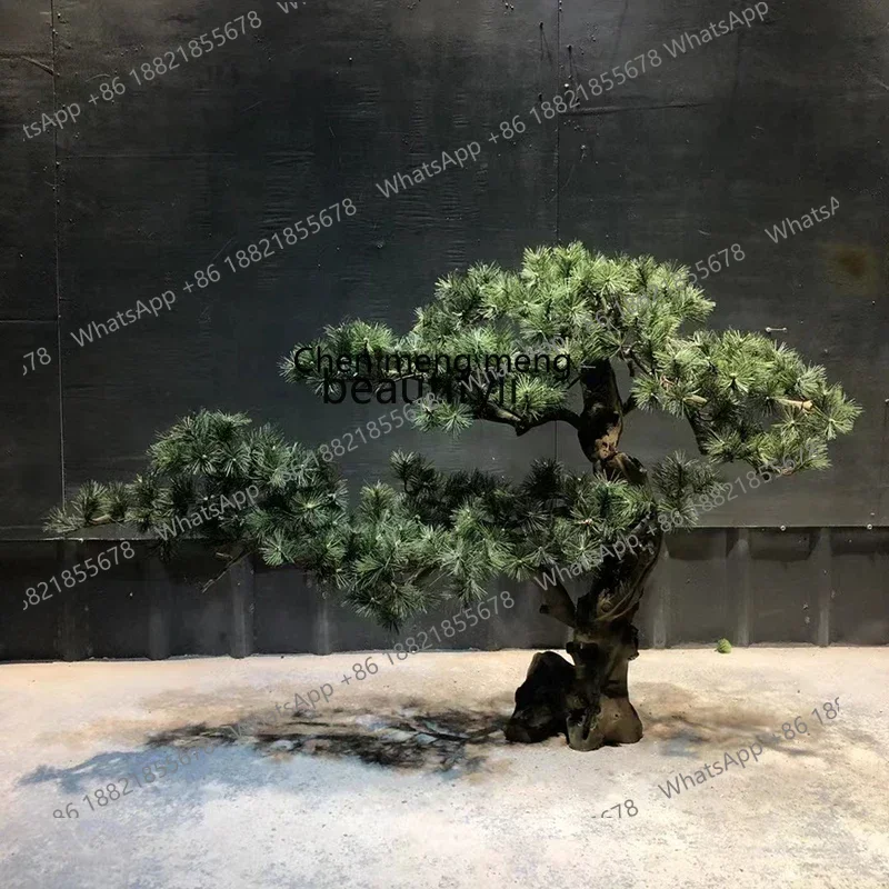 CC Artificial Pine Carving Toothpick Cedar Hotel Solid Wood Landscape New Chinese Style Hallway Window Fake Trees