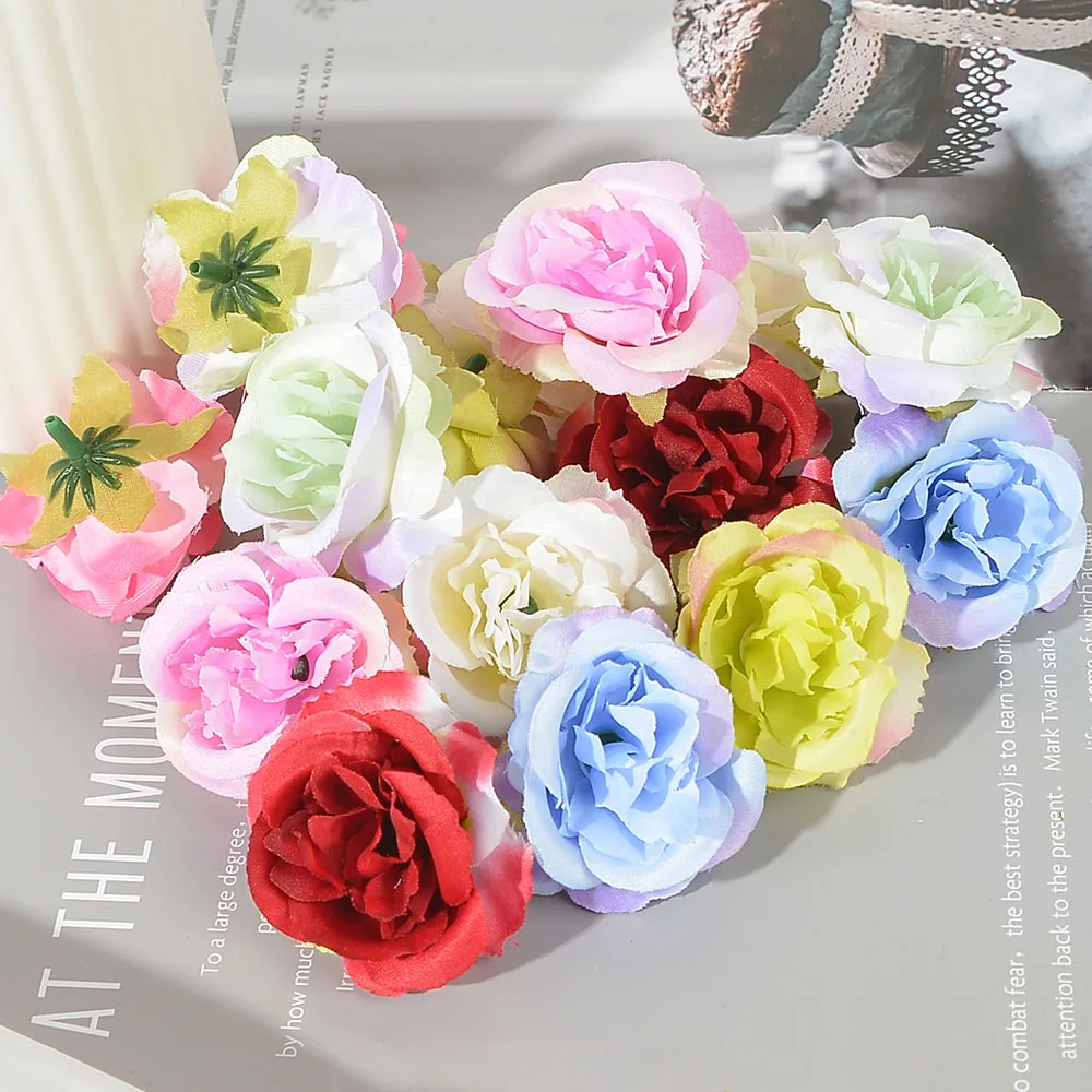 100pcs 4cm Artificial Flower Silk Rose Flower head For Wedding Party Home Decoration DIY Cheap Wreath Scrapbook Gift Box Craft