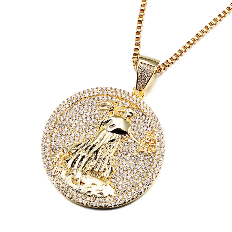 

VANAXIN Hip Hop Iced Out Round Pendant Necklaces CZ Zircon for Women Men Rap Jewelry Gift