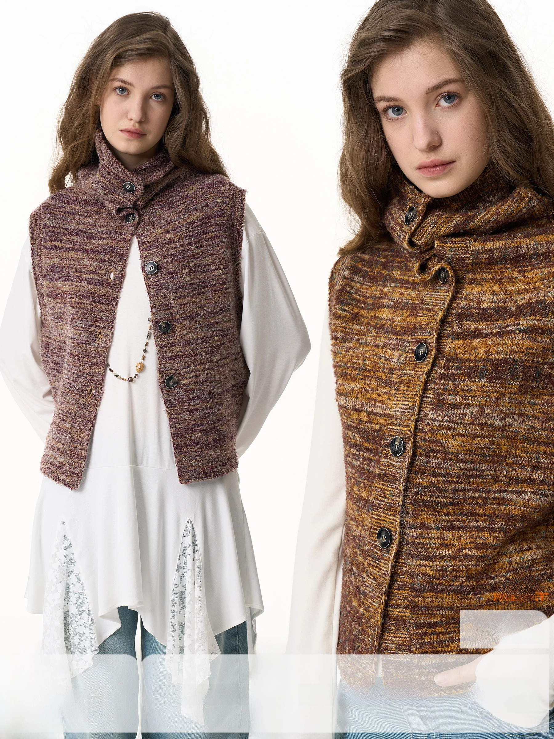 

Warm Island SEEKSIMPLE Wool Yarn High Collar Knitted Vest Svel oulder Pad Women's Early Spring Faion Commute Sle