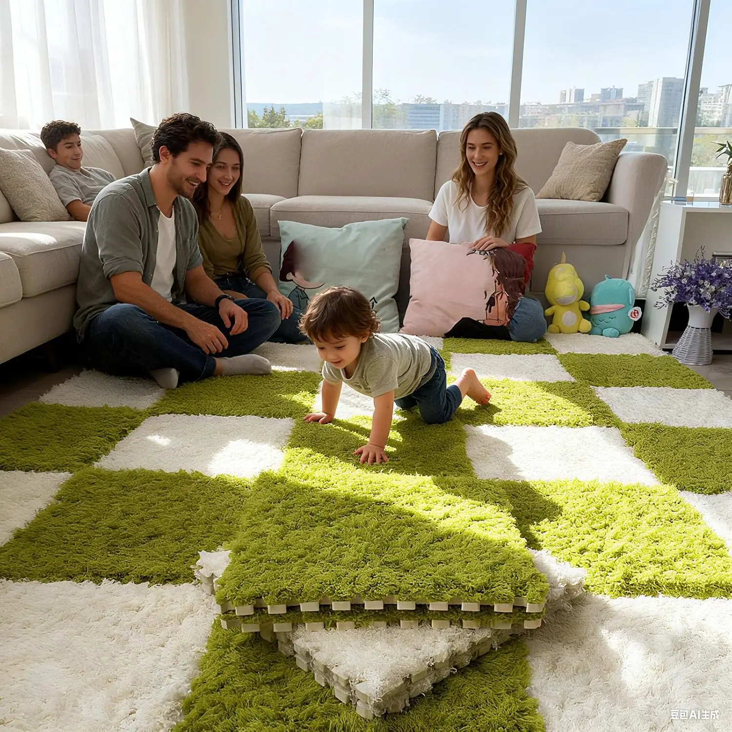 Premium Quality Thick Fluffy Coral Fleece Bedroom Carpet Interlocking Puzzle Mat Soft Floor Tiles Soundproof Rug Padding Home