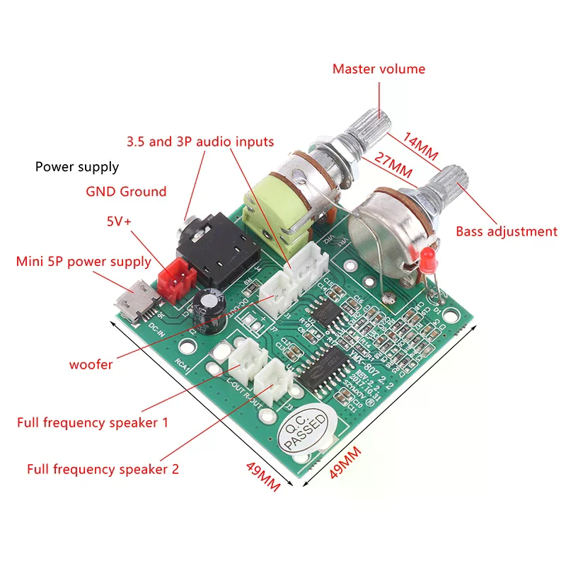 

Плата усилителя мощности 2,1, многофункциональная плата усилителя мощности, аудиоусилитель 5v20w