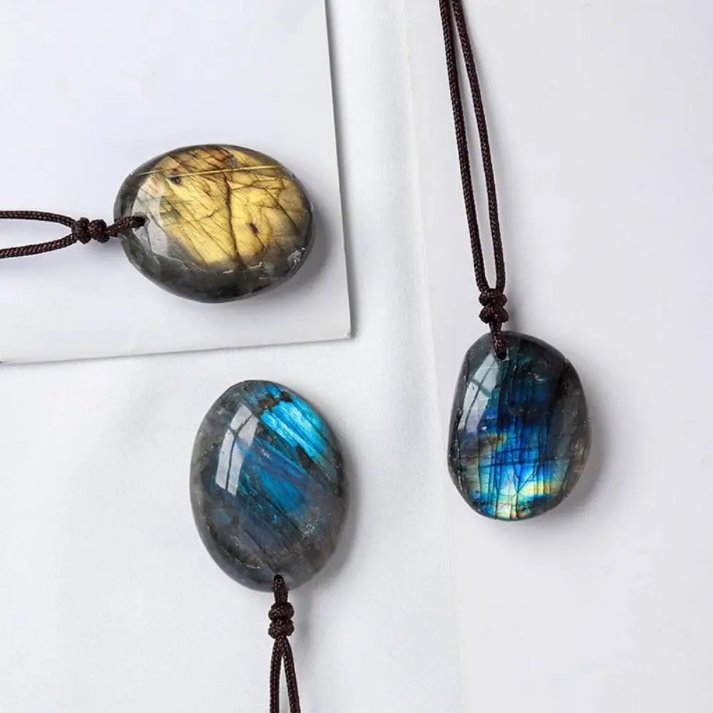 Raw Stone Polishing Natural Labradorite Pendant Exquisite With Rope Crystal Labradorite Pendent Ethnic Style