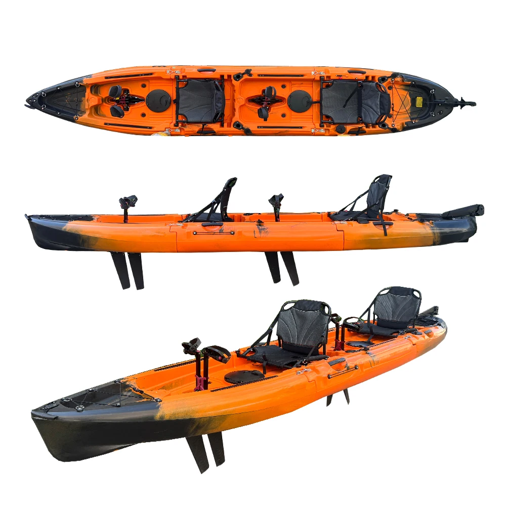 2024 Hot Selling Kayak New Design 14ft 3 Section Detachable Single Tandem Modular Pedal Kayak Fishing Pedal Kayak