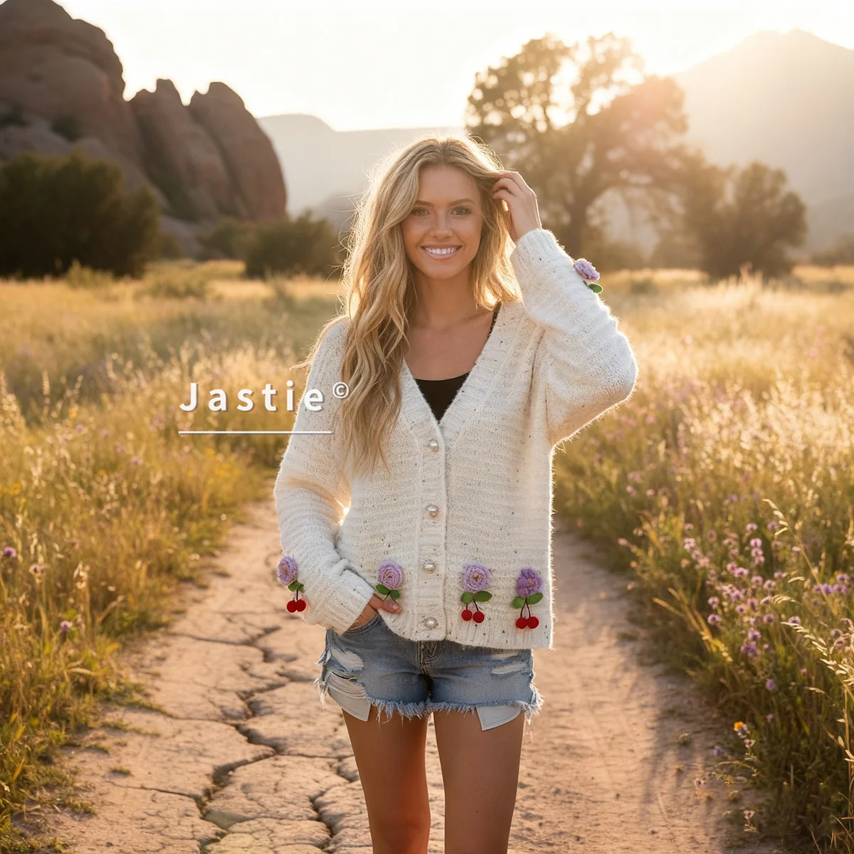 2026 Autumn/Winter New Hand-Crocheted Floral Knit Cardigan 3D Cherry Blossoms Loose Sweet Bohemian Resort Sweater Jacket Coats