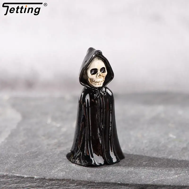 3D Horror Halloween dekoracja miniaturowy kruk nagrobek szkielet ducha czaszka mikro figurka z żywicy ozdoby Hallowma Prop