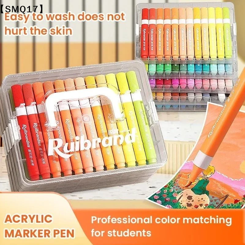 12/24/36/48/60Pcs Colors Acrylic Marker Brush Pens No Bleed Non-Toxic Washable School Supplies Children Birthday Festival【SMQ】
