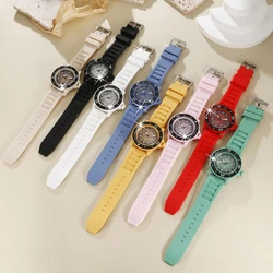 New College Style Classic Fashion Alloy Case, Pointer style Digital Dial Silicone Watch, Unisex Quartz Watch