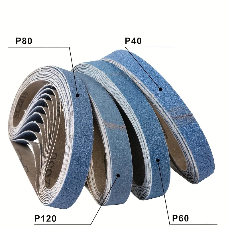 10/20 piece sanded belt, 20 x 520 mm, 40/60/80/120 grains, zirconia corundum for wood, metal, stainless steel, automotive and fu
