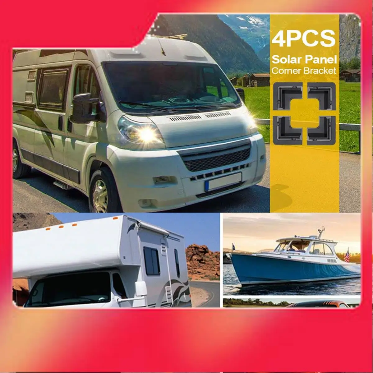 

4 шт. монтажные кронштейны для солнечной панели автодома, черный угловой кронштейн без сверления для караванов на лодках-M54K