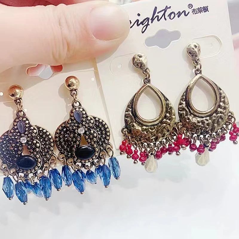 10/20 Pairs/Lot Mixed Style 925 Silver Needle Copper Earrings Bohemian Vintage Exaggerate Ethnic Style Earring Jewelry Gifts