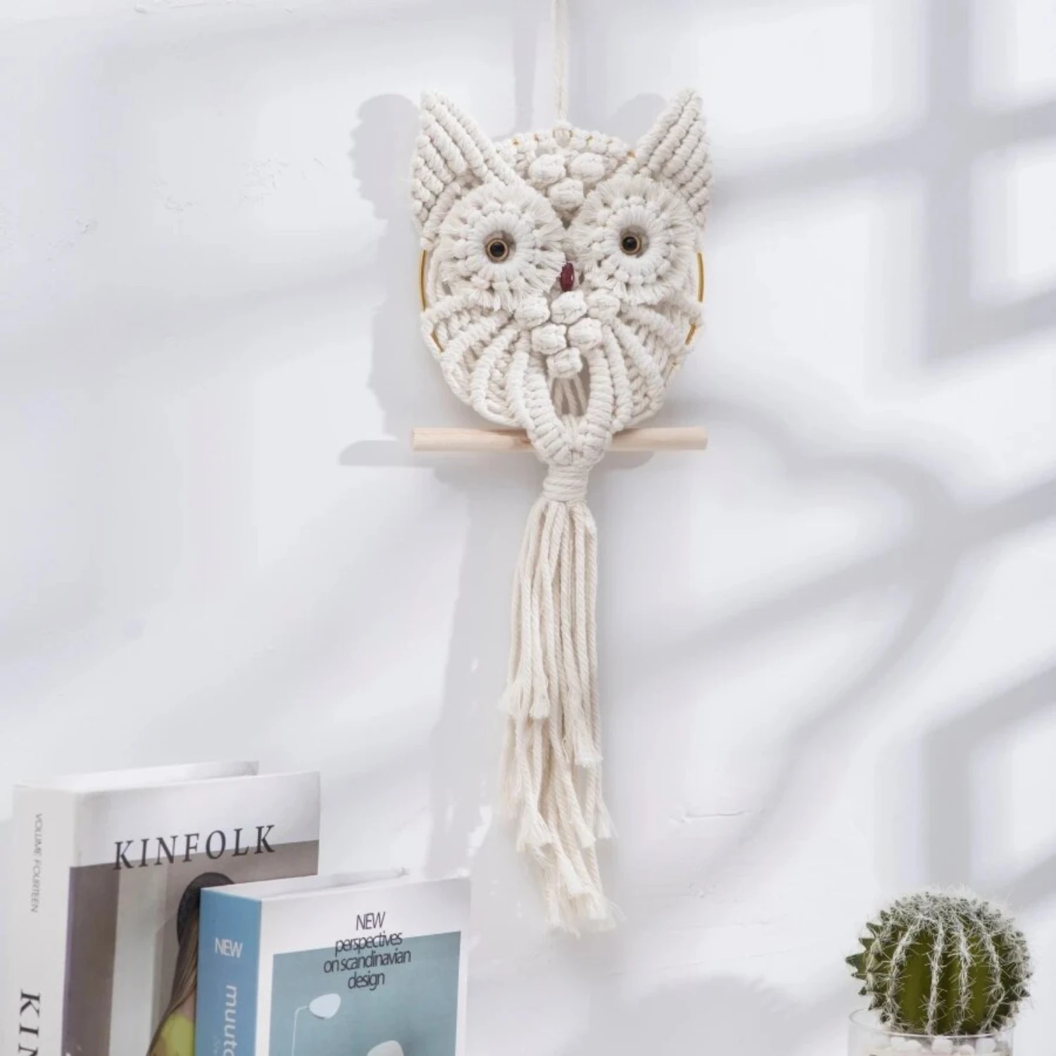 Hand-Woven Owls Dreamcatcher Ornament Arts Cotton Macrame Wall Hanging Tapestry DIY Owl Animal Tapestry Room  Decoration