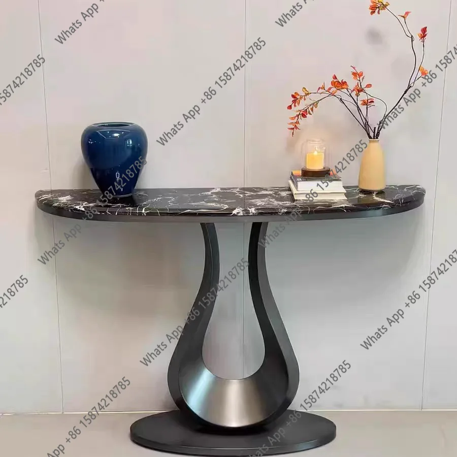 Light luxury style entrance table villa large flat floor entrance end view platform Minimalist entry against the wall