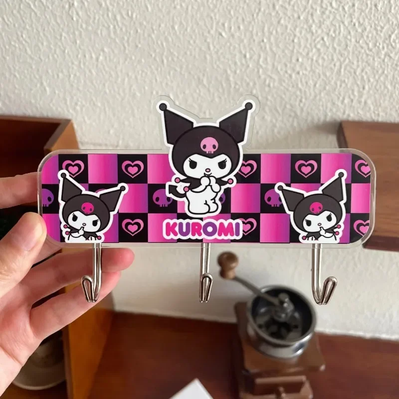 Kawaii sanrio multi fileira gancho cinnamoroll kuromi minha melodia bonito estudante quarto cozinha parede sem perfuração gancho presentes das meninas